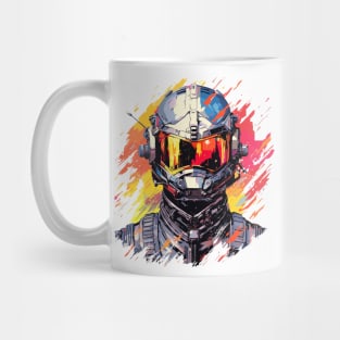 Man With Helmet Video Game Character Futuristic Warrior Portrait  Abstract Mug